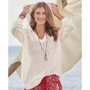 Sundance Calm Harbors Sweater Hoodie Terracotta Waffle V Neck Pullover NWT Small